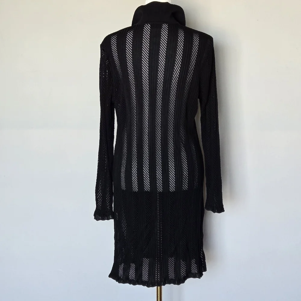 Exclusively Misook Black Sheer Open-Front Cardigan Duster